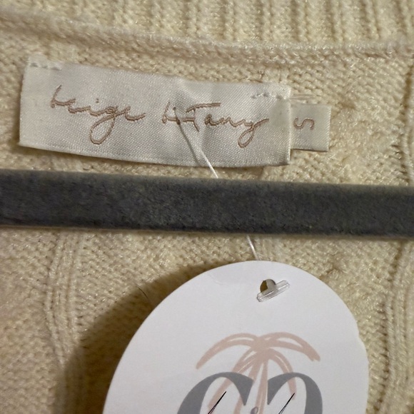 Shey and Shawn Elegant V-Neck Cable Knit Dress With Pencil Skirt - Cream, Sm - Picture 2 of 9